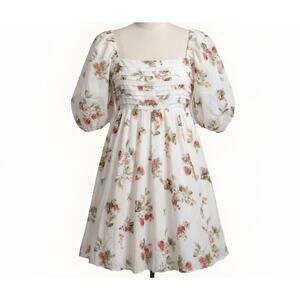 NWT Abercrombie & Fitch Medium Strawberry Emerson Poplin Puff Sleeve Mini Dress